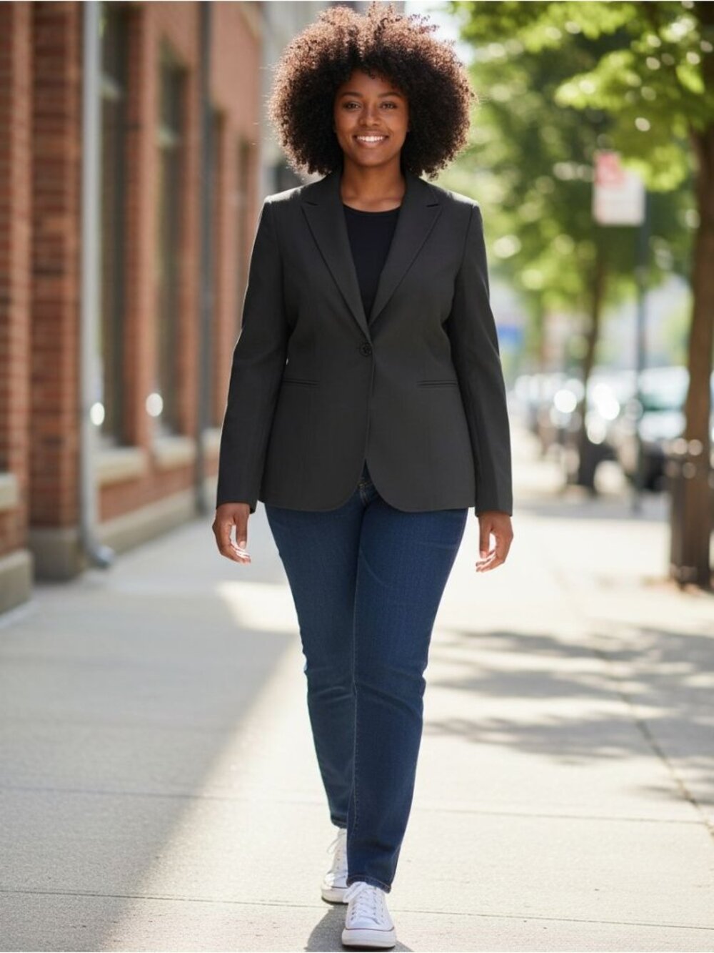 Alfani Womens Black Wool Blend Blazer 14 Two-Button Closure Fully Lined